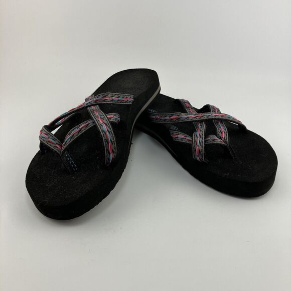Teva Women's Olowahu Flip-Flop Size 7 Gray Pink Teal - Picture 1 of 7